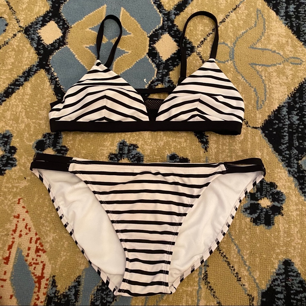 Xhilaration Black and White Striped Swimsuit